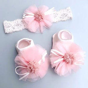 Baby Girl Headband and Socks pink lace flower - δώρα για μωρά, αξεσουάρ μωρού, αξεσουάρ μαλλιών