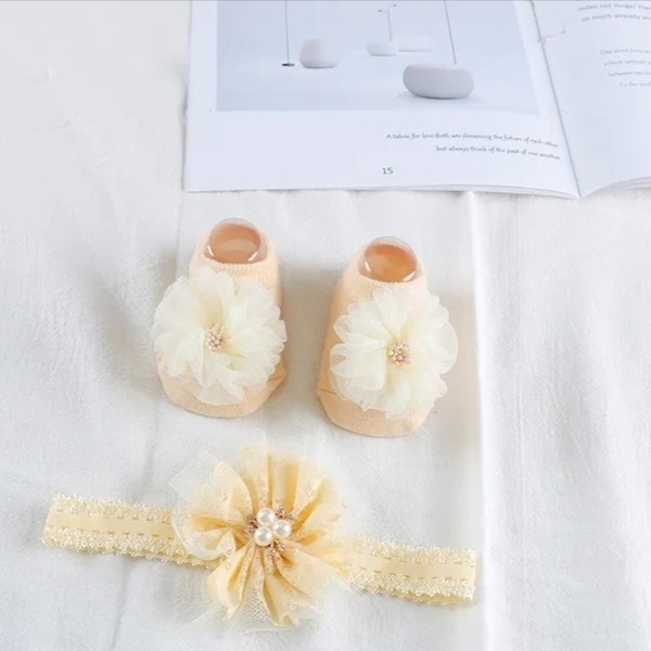 Baby Girl Headband and Socks yellow flower - δώρα για μωρά, αξεσουάρ μωρού, αξεσουάρ μαλλιών