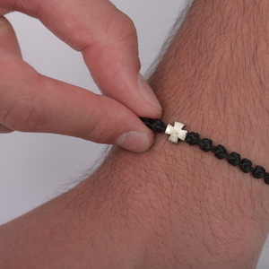Ανδρικό Χειροποίητο Κομποσκοίνι Μοναστηριακού Τύπου με Ασημένιο Σταυρό - charms, βραχιόλια, ατσάλι, σταυροί, χεριού