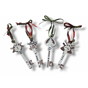 Ξύλινα χριστουγεννιάτικα στολίδια 14cm σετ 4τμχ. κλειδί άγιου βασίλη (2χρωμία) 2 - ξύλο, κλειδί, άγιος βασίλης, στολίδια