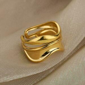 Δαχτυλίδι απο Ατσάλι MILENA σε χρυσό χρώμα αυξομειούμενο μέγεθος - γεωμετρικά σχέδια, ατσάλι, αυξομειούμενα, φθηνά