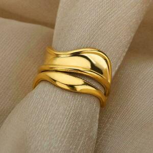 Δαχτυλίδι απο Ατσάλι MILENA σε χρυσό χρώμα αυξομειούμενο μέγεθος - γεωμετρικά σχέδια, ατσάλι, αυξομειούμενα, φθηνά - 2