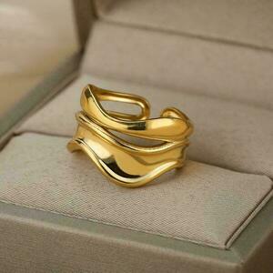 Ατσάλινο Δαχτυλίδι MILENA σε χρυσό χρώμα αυξομειούμενο μέγεθος - γεωμετρικά σχέδια, ατσάλι, αυξομειούμενα, φθηνά - 3