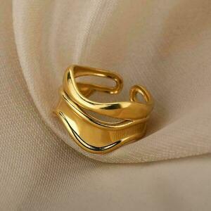Δαχτυλίδι απο Ατσάλι MILENA σε χρυσό χρώμα αυξομειούμενο μέγεθος - γεωμετρικά σχέδια, ατσάλι, αυξομειούμενα, φθηνά - 4