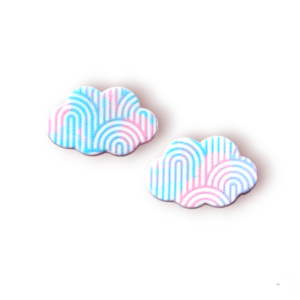 Καρφωτά σκουλαρίκια από πολυμερικό πηλό σε σχήμα σύννεφο, με pattern καμάρες σε ροζ, γαλάζιο και λιλά - μοντέρνο, πηλός, συννεφάκι, καρφάκι - 2