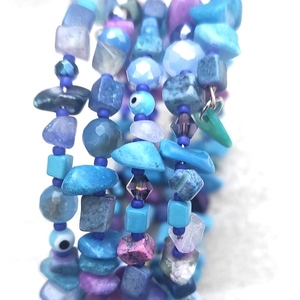 Μπλε πολύσειρο βραχιόλι με ημιπολύτιμα τσιπς & κρύσταλλα - ημιπολύτιμες πέτρες, ατσάλι, boho, πολύσειρα, αυξομειούμενα - 4