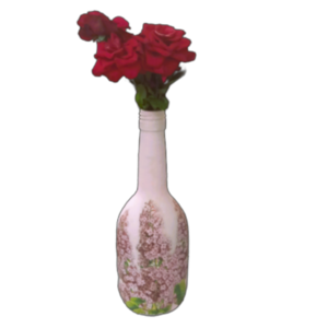 Γυάλινο διακοσμητικό μπουκάλι με ντεκουπάζ - γυαλί, ντεκουπάζ, διακοσμητικά μπουκάλια, ανοιξιάτικα λουλούδια