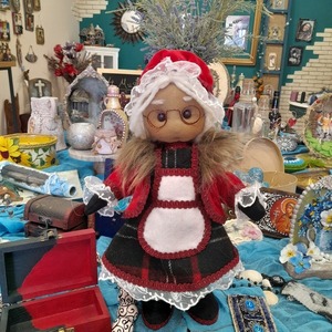 Χειροποίητη κούκλα γυναίκα του Αη Βασίλη 22m - ύφασμα, κουκλίτσα, διακοσμητικά, χριστουγεννιάτικα δώρα - 2