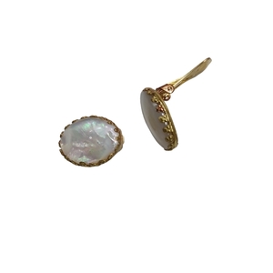 Σκουλαρίκια μπρούντζινα με κλιπ και φίλντισι( 15Χ20 χιλιοστά) - ημιπολύτιμες πέτρες, χειροποίητα, μπρούντζος, με κλιπ