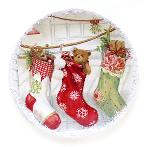 Χριστουγεννιάτικο διακοσμητικό κεραμικό πιάτο τοίχου με κάλτσες για τα δώρα - πηλός, διακοσμητικά, χριστουγεννιάτικα δώρα