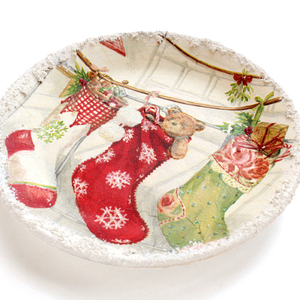 Χριστουγεννιάτικο διακοσμητικό κεραμικό πιάτο τοίχου με κάλτσες για τα δώρα - πηλός, διακοσμητικά, χριστουγεννιάτικα δώρα - 2