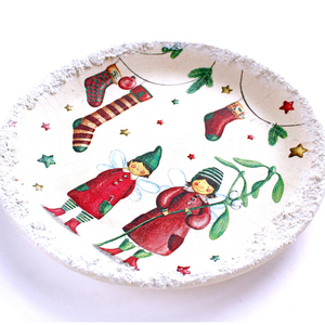 Χριστουγεννιάτικο διακοσμητικό κεραμικό πιάτο τοίχου με ξωτικά - πηλός, διακοσμητικά, χριστούγεννα, χριστουγεννιάτικα δώρα - 2