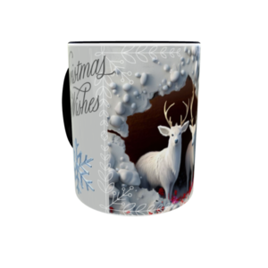 Κεραμική 3D λευκή-μαύρη Χριστουγεννιάτικη κούπα 325 ml με μαύρο χερούλι και χείλος-Ελάφια Χριστουγέννων - πορσελάνη, χριστουγεννιάτικα δώρα, κούπες & φλυτζάνια - 3