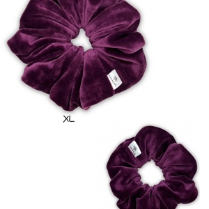 Eggplant velvet XL scrunchie - ύφασμα, βελούδο, για τα μαλλιά, λαστιχάκια μαλλιών, velvet scrunchies - 3