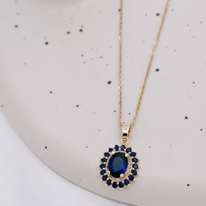 Blue royal necklace - ορείχαλκος, κοντά, ατσάλι, μπλε χάντρα, μενταγιόν - 4