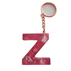 Μπρελόκ μονόγραμμα από υγρό γυαλί Ζ, ροζ με λευκά νερά μήκος 4 cm - γυαλί, χειροποίητα, γούρια, σπιτιού