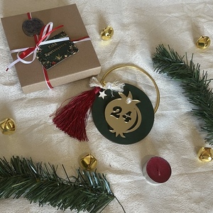 Χριστουγεννιάτικο στολίδι με ρόδι πλεξιγκλάς - ξύλο, plexi glass, χριστουγεννιάτικα δώρα, στολίδια - 2