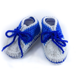 Πλεκτό σετ λευκό-μπλε για αγόρια/ σκουφάκι, παπουτσάκια/ Πλεκτά για μωρά/ 0-12/ Crochet white-blue set for baby-boys/ hat, shoes - αγόρι, σετ, βρεφικά ρούχα - 2