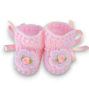 Πλεκτό σετ ανοιχτό ροζ για κορίτσια / σκουφάκι, παπουτσάκια / 0-12/ Crochet pink set for girls / hat, shoes - κορίτσι, σετ, βρεφικά ρούχα - 2