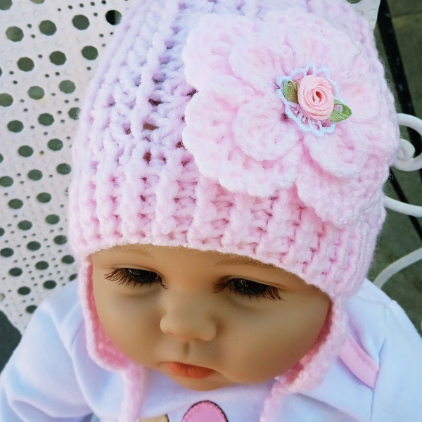 Πλεκτό σετ ανοιχτό ροζ για κορίτσια / σκουφάκι, παπουτσάκια / 0-12/ Crochet pink set for girls / hat, shoes - κορίτσι, σετ, βρεφικά ρούχα - 4