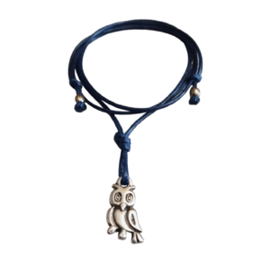 Αντρικό μενταγιόν με κουκουβάγια σε μπλε snake cord, 38εκ. - κουκουβάγια, κολιέ, κορδόνια, δώρα για άντρες