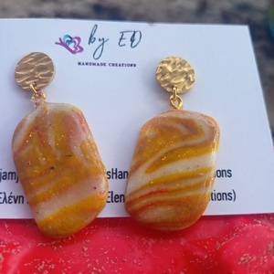 Καρφωτά σκουλαρίκια με φύλλα χρυσού - στρας, γυαλί, πηλός, καρφωτά, ατσάλι - 3