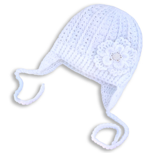 Πλεκτό λευκό σκουφάκι για κορίτσια με λουλούδι / σκουφί για μωρό/ 0-5 ετών / Crochet white hat for a baby girl - κορίτσι, παιδικά ρούχα, βρεφικά ρούχα