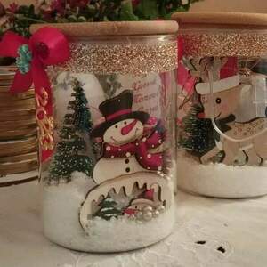 Χριστουγεννιάτικο διακοσμητικό βάζο με φωτάκια - γυαλί, διακοσμητικά, χιονονιφάδα, άγιος βασίλης, δέντρο - 2
