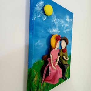 Χειροποίητος πίνακας Νεανικός ερωτας.Καμβας 24 x30 εκ - πίνακες & κάδρα, ακρυλικό, πίνακες ζωγραφικής, πολυμερικό πηλό - 4