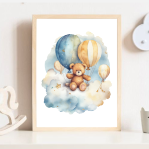 Semi gloss αφίσα Teddy's Hot Air Balloon series no2 60x40 - αγόρι, αφίσες, ζωάκια