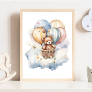 Semi gloss αφίσα Teddy's Hot Air Balloon series no3 60x40 - αγόρι, αφίσες, ζωάκια