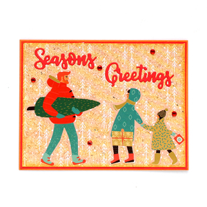 Χριστουγεννιάτικη ευχετήρια κάρτα σε vintage στυλ, "Seasons Greetings" - χαρτί, scrapbooking, ευχετήριες κάρτες