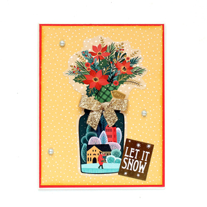 Χριστουγεννιάτικη ευχετήρια κάρτα σε vintage στυλ, "Let it Snow" - χαρτί, scrapbooking, ευχετήριες κάρτες