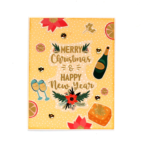Χριστουγεννιάτικη ευχετήρια κάρτα σε vintage στυλ, "Merry Christmas & Happy New Year" - χαρτί, scrapbooking, ευχετήριες κάρτες