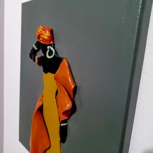 Χειροποίητος πίνακας από πηλό Καμβάς 24Χ30cm Αφρικανη γυναίκα - πίνακες & κάδρα, πηλός, χειροποίητα, πίνακες ζωγραφικής - 2