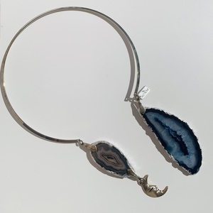 Alcyone necklace 0012 - ημιπολύτιμες πέτρες, επάργυρα, φεγγάρι, μεγάλα