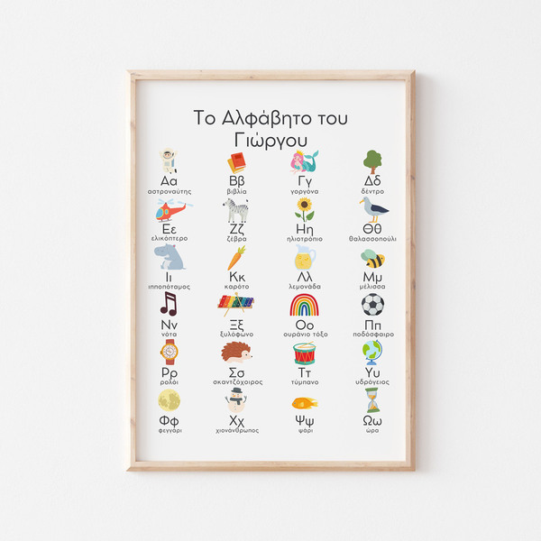 Ελληνικό Αλφάβητο για Παιδιά, A3 Ελληνικά Επιμορφωτικά Πόστερ για Παιδικό Δωμάτιο Επιμορφωτικές Αφίσες, τέχνη τοίχου για παιδική Αφίσα Αλφάβητο - κορίτσι, αγόρι, αφίσες, προσωποποιημένα