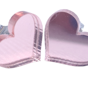 Ατσάλινα σκουλαρίκια καρδιά ροζ χρυσό - μικρά, plexi glass, ατσάλι, καρφάκι, φθηνά