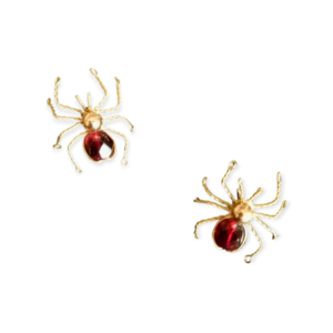 Σκουλαρίκια χειροποίητα αράχνες με κόκκινη γυάλινη χάντρα - ορείχαλκος, καρφωτά, μικρά, καρφάκι