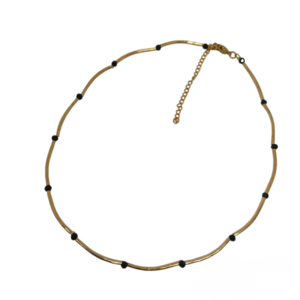 Κολιέ με χρυσές ράγες και μαύρες πέτρες - κοντά, ατσάλι, layering, seed beads