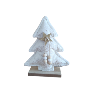 Χριστουγεννιάτικο δέντρο με βάση ξύλινη, με ύφασμα γυαλιστερό. - ύφασμα, ξύλο, νονά, διακοσμητικά, δέντρο