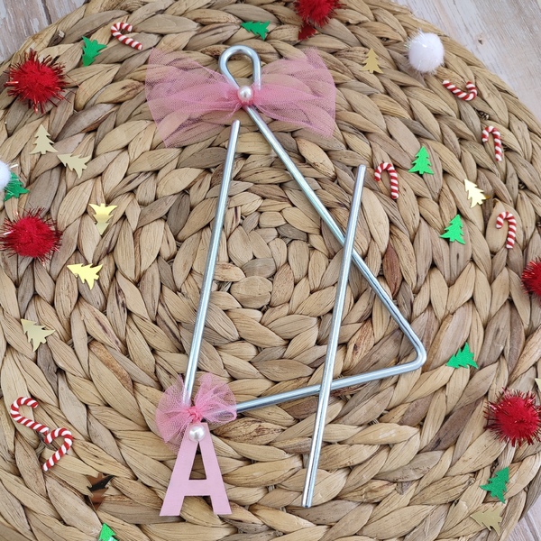 Χριστουγεννιάτικο τρίγωνο για κάλαντα, με μονόγραμμα ροζ - μέταλλο, αξεσουάρ, προσωποποιημένα - 2