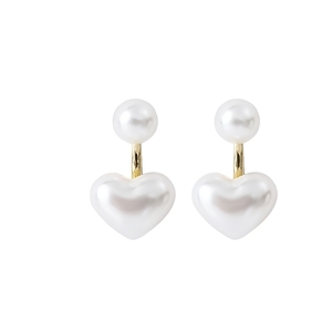 Earings love pearls Σκουλαρίκια με διπλή καρδιά μπορούν να φορεθούν και ως νυφικά - ορείχαλκος, ασήμι 925, boho, πέρλες, νυφικά