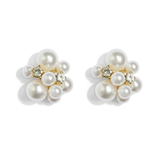 Σκουλαρίκια pearl ball με πέρλες χρυσό με άσπρο - ορείχαλκος, ασήμι 925, boho, πέρλες, νυφικά