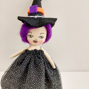 Halloween μάγισσα διακοσμητική με σκούπα Νο2 - ύφασμα, ξύλο, διακοσμητικά, μαλλί felt