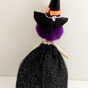 Halloween μάγισσα διακοσμητική με σκούπα Νο2 - ύφασμα, ξύλο, διακοσμητικά, μαλλί felt - 4