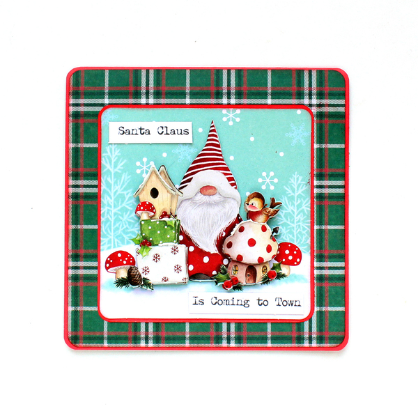 Χριστουγεννιάτικη 3d ευχετήρια τετράγωνη κάρτα "Santa Claus is coming to town" - χαρτί, άγιος βασίλης, ευχετήριες κάρτες