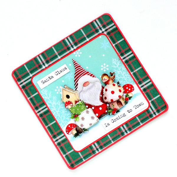 Χριστουγεννιάτικη 3d ευχετήρια τετράγωνη κάρτα "Santa Claus is coming to town" - χαρτί, άγιος βασίλης, ευχετήριες κάρτες - 2