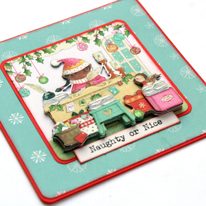 Χριστουγεννιάτικη 3d ευχετήρια τετράγωνη κάρτα "Naughty or nice" - χαρτί, scrapbooking, ευχετήριες κάρτες - 4