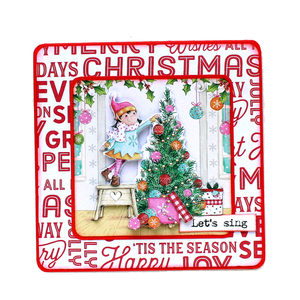 Χριστουγεννιάτικη 3d ευχετήρια τετράγωνη κάρτα "Let's sing" - χαρτί, scrapbooking, ευχετήριες κάρτες